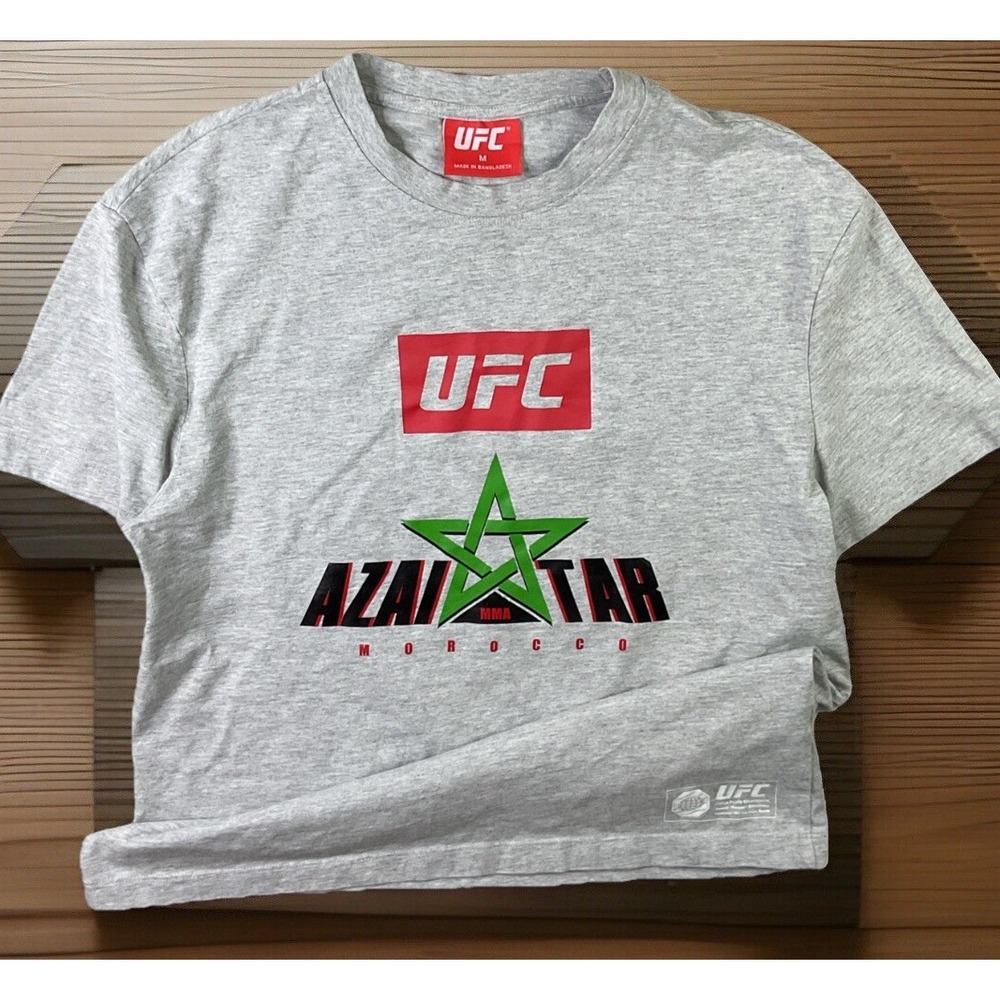 UFC Ottman Azaitar Graphic T-Shirt Mens M Grey Double Sided Morocco MMA Tee